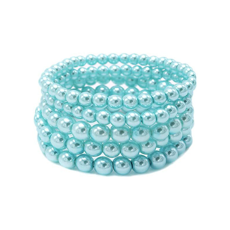Geometric Faux Pearl Beaded Stretch Bracelet for Women