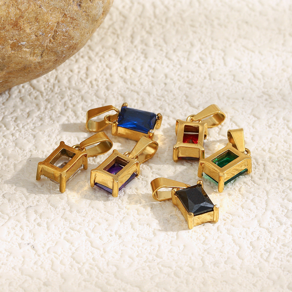 Colgante Minimalista Geométrico de Zirconia Rectangular para Mujer, Acero Inoxidable con Baño de Oro de 18K