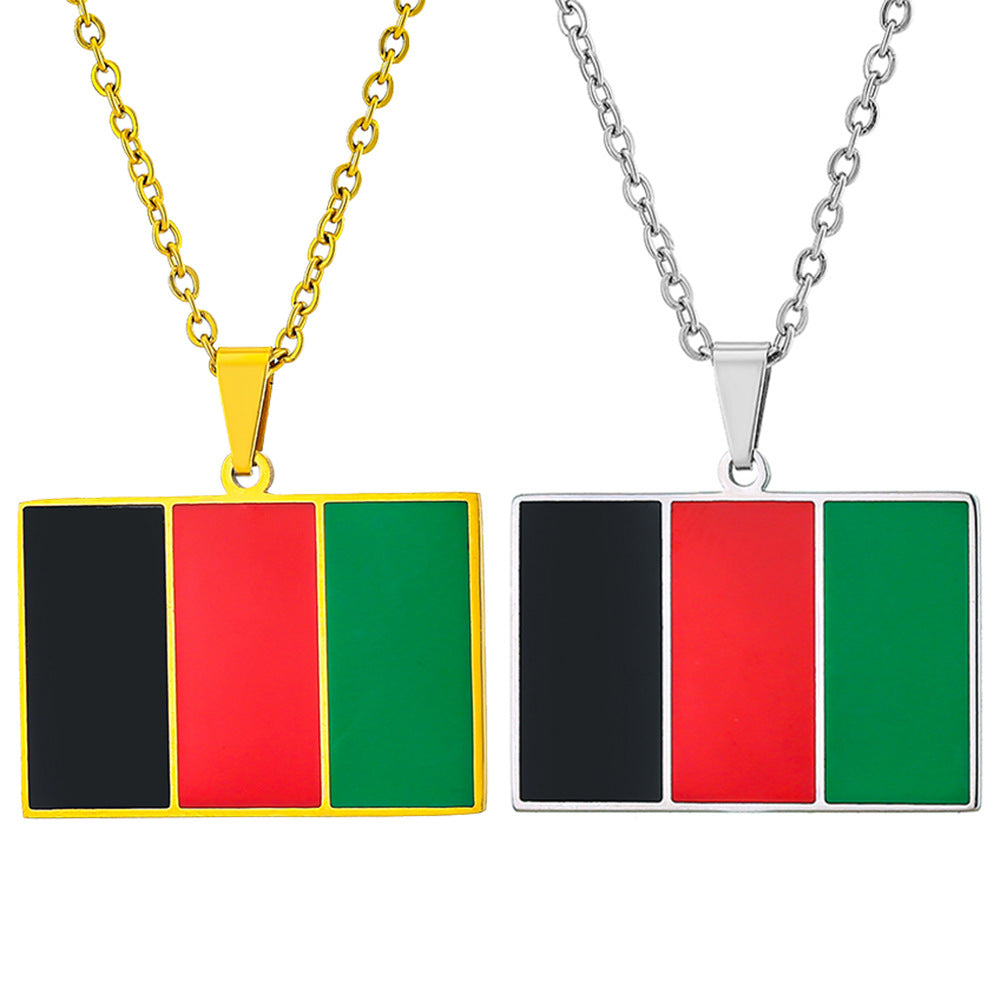 Ethnic Vintage Geometric Enamel Pendant Necklace in 304 Stainless Steel with Flat Cross Chain for Women