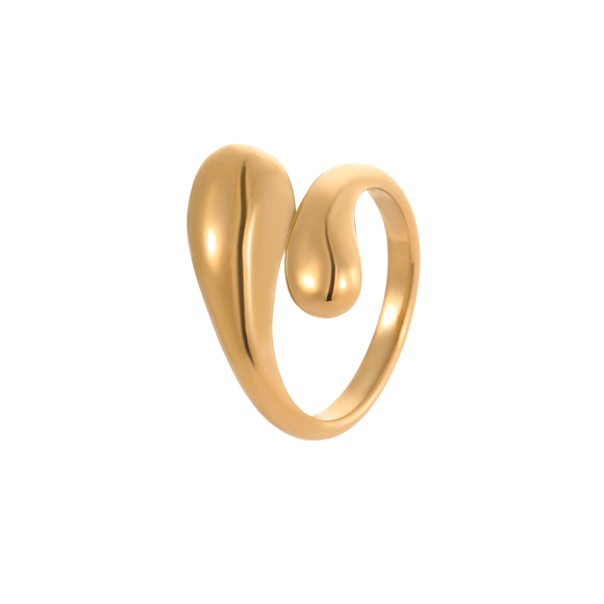 Anillo ajustable de acero inoxidable con forma de gota, diseño geométrico minimalista calado y acabado chapado para mujer
