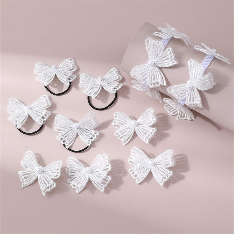 Conjunto de accesorios para el cabello de niña estilo INS con lazo de doble capa y rosa blanca 3D, que incluye pinzas para el cabello y gomas para el cabello