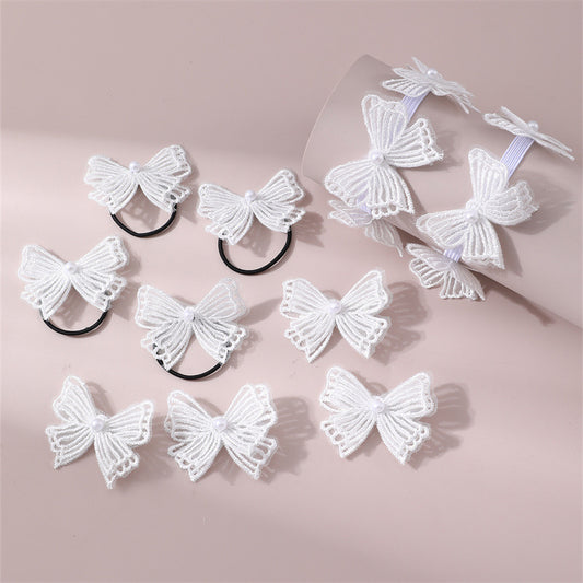 Set di accessori per capelli per bambini in stile Ins con doppia balza a forma di fiocco e rose bianche 3D, inclusi fermagli per capelli e anelli per capelli