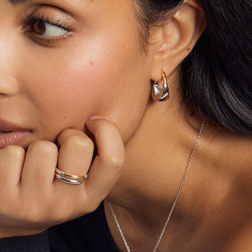 Orecchini Geometrici in Acciaio Inossidabile con Finitura Galvanica per Donna, Orecchini a Perno Minimalisti alla Moda