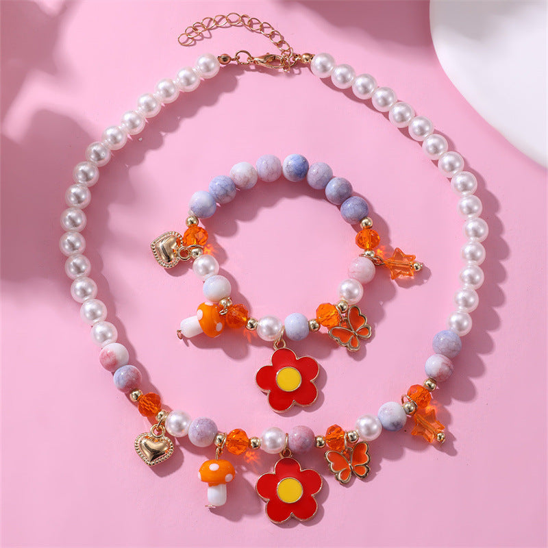 Collana a fiocco minimalista in resina per ragazze con perle e stelle marine, gioielli per bambini in stile vacanza al mare