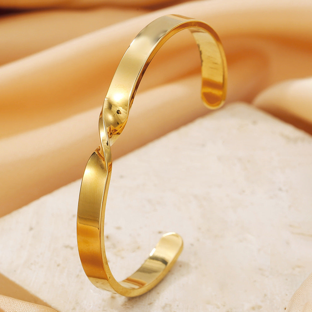 Minimalist Geometric Stainless Steel Plated Bracelet for Women with Open Cuff Design