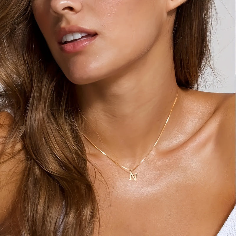 18K Gold Plated Stainless Steel Letter Pendant Box Chain Necklace