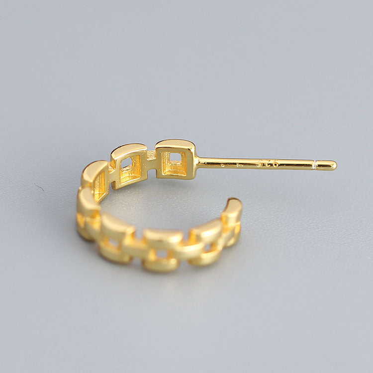 Graziosi orecchini a C a catena geometrica in argento sterling 925