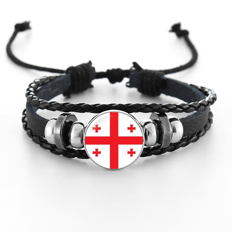 Bracciale in pelle intrecciata fatto a mano unisex stile punk geometrico, nero