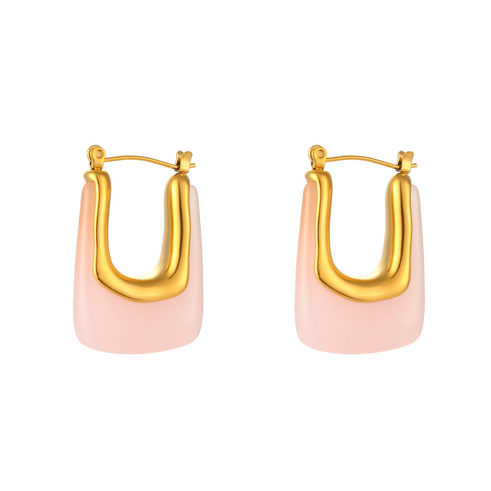 Orecchini a Cerchio a C Geometrici Minimalisti in Acrilico da Donna con Perni in Acciaio Inossidabile Placcato