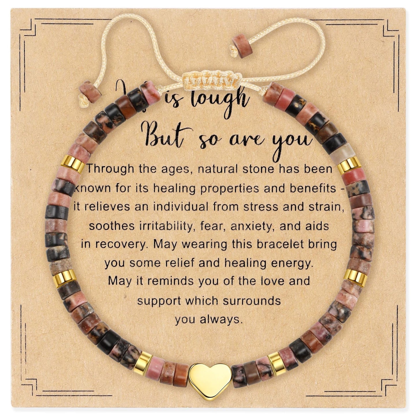 Elegant Heart Geometric Natural Gemstone Beaded Bracelet for Women
