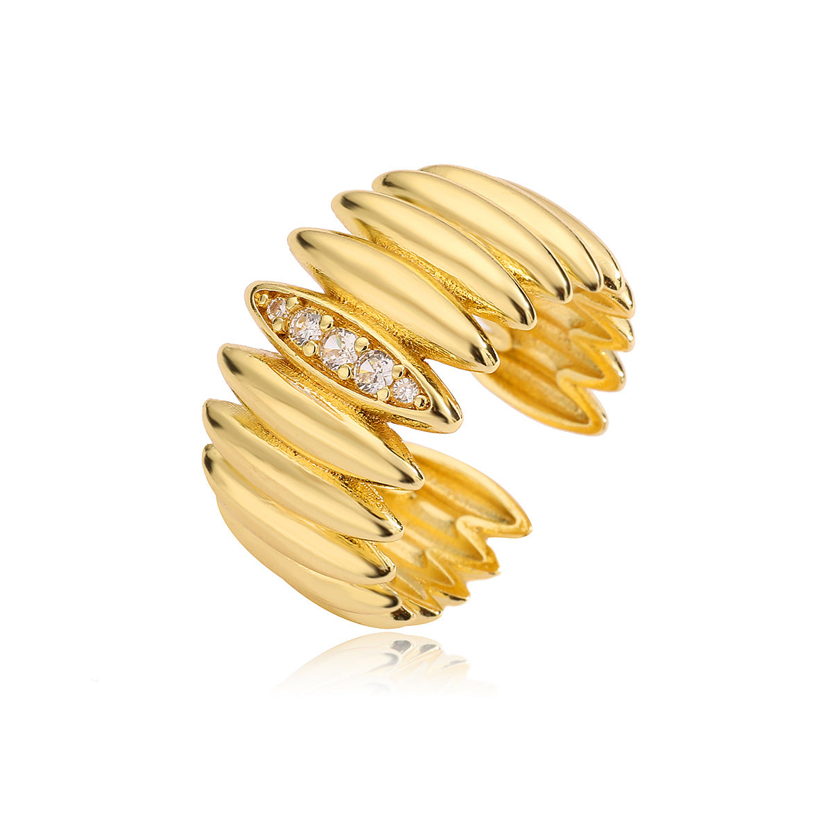 Minimalist Geometric Open Ring for Women Made of Copper with 18K Gold Plating and Zircon Inlay