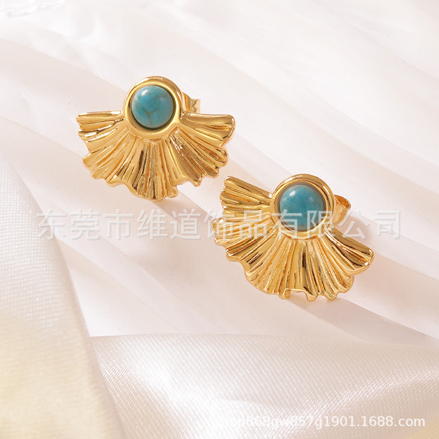 Orecchini da donna in acciaio inossidabile con intarsio geometrico floreale elegante