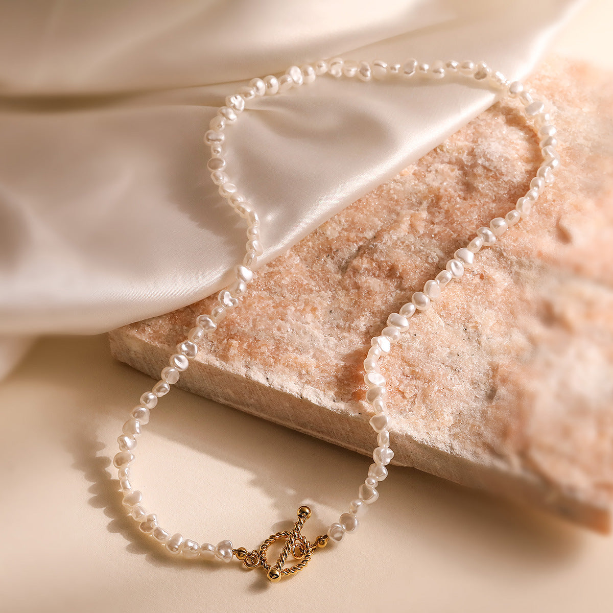 Baroque Irregular Imitation Pearl Stainless Steel Necklace and Bracelet Set for Women with OT Clasp