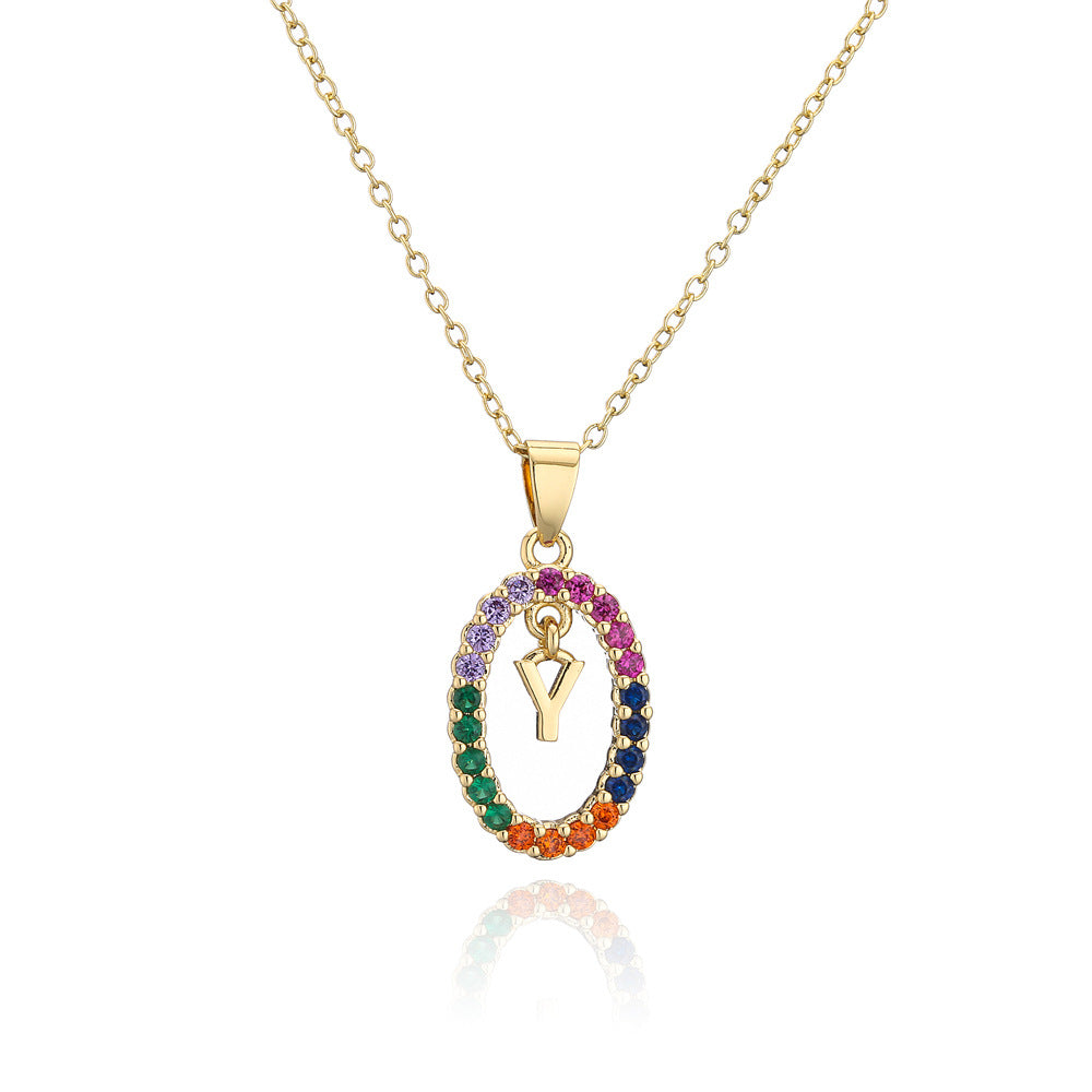 Minimalist Gold Plated Brass Letter Cubic Zirconia Pendant Necklace for Women