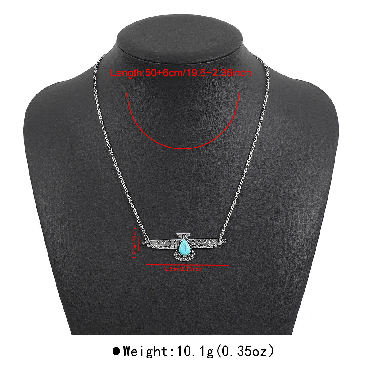 Collana vintage bohémien geometrica in lega con ciondolo turchese e finitura placcata su catena a onda per donna