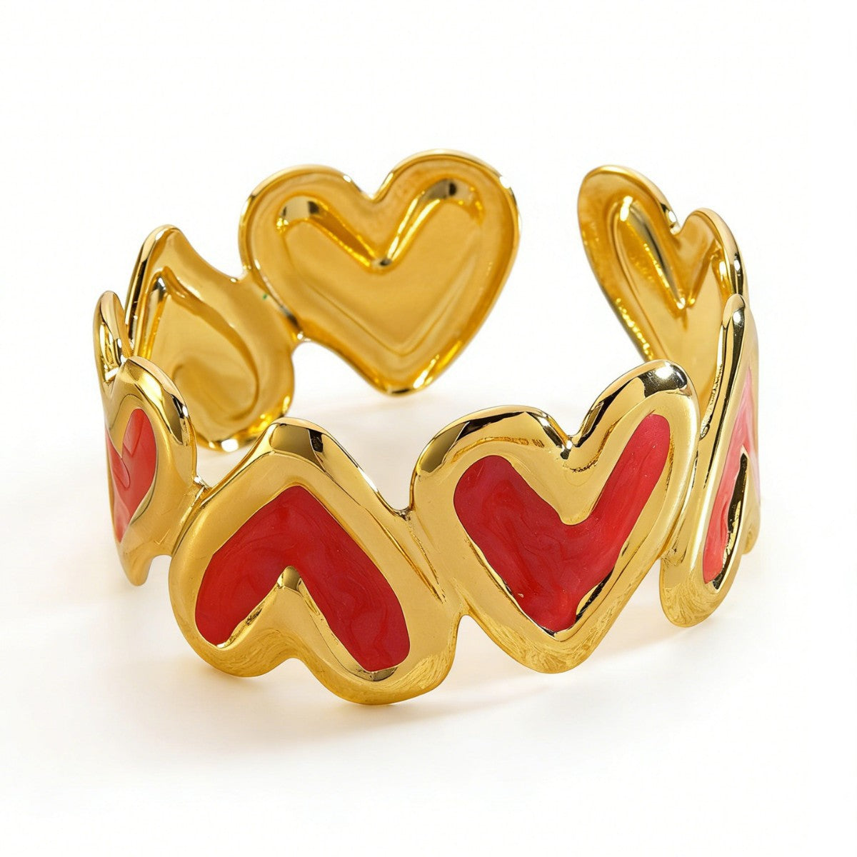 Sweet Heart Drip Oil Stainless Steel C-Shape Open Bangle for Women