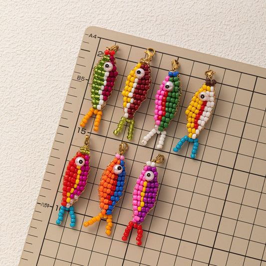 Minimalist Elegant 14K Gold Plated Brass Fish Charm Bar with Colorful Beads