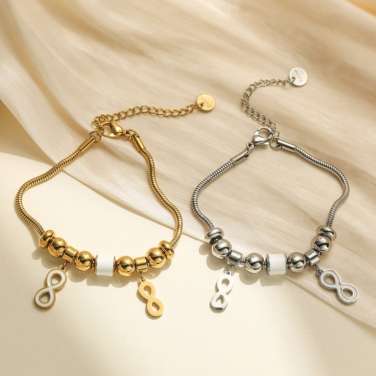 Minimalist Geometric Stainless Steel Bracelet with 18K Gold Plating and Enamel Finish for Women