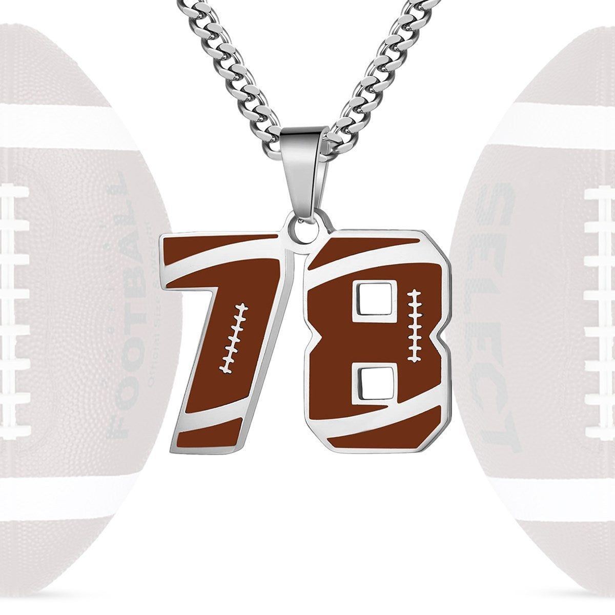 Motivational Football Number Pendant Necklace for Men in Stainless Steel with Polished Finish and Letter/Number Design