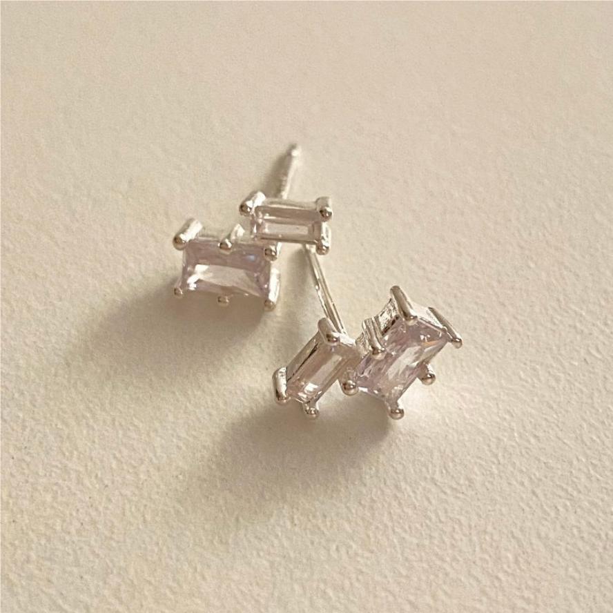 Minimalist Square Zircon Stud Earrings in 925 Sterling Silver with Plated Finish for Women