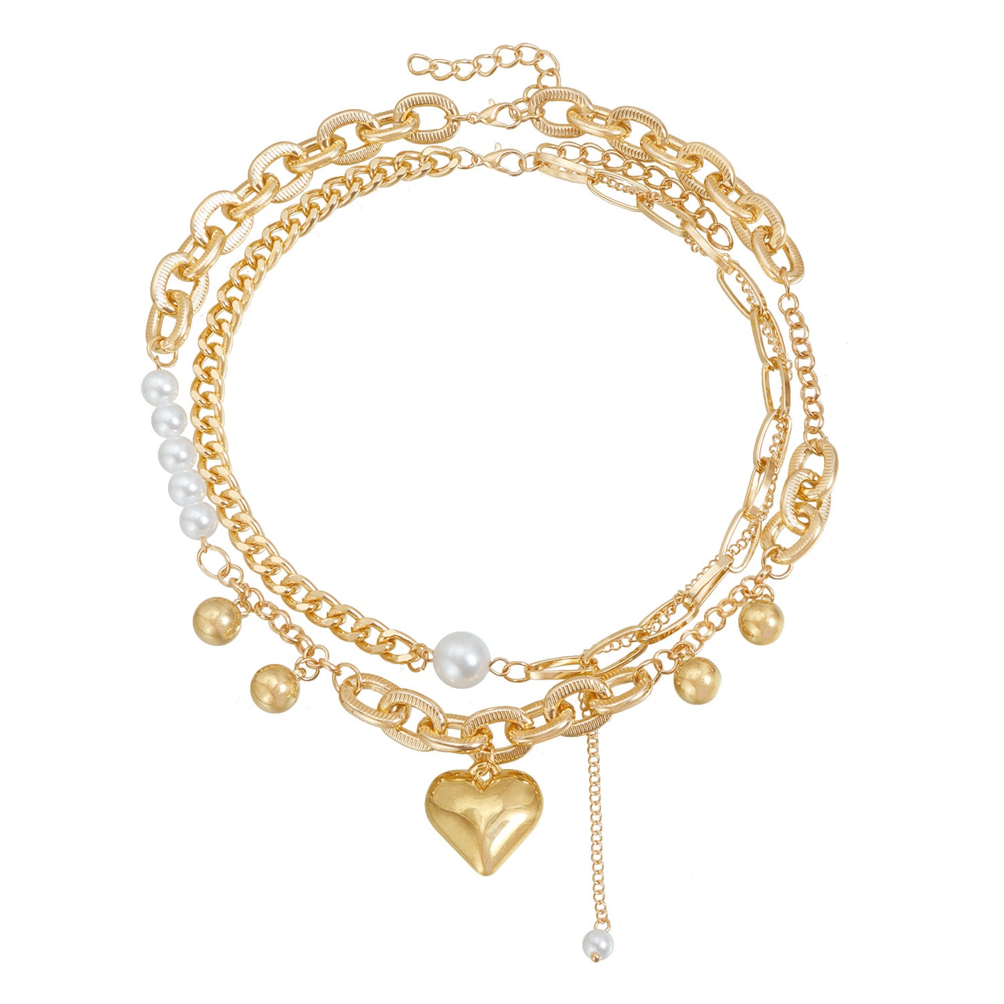 Elegant Exaggerated Double Layer Heart Geometric Alloy Plated Necklace with Tassel for Women