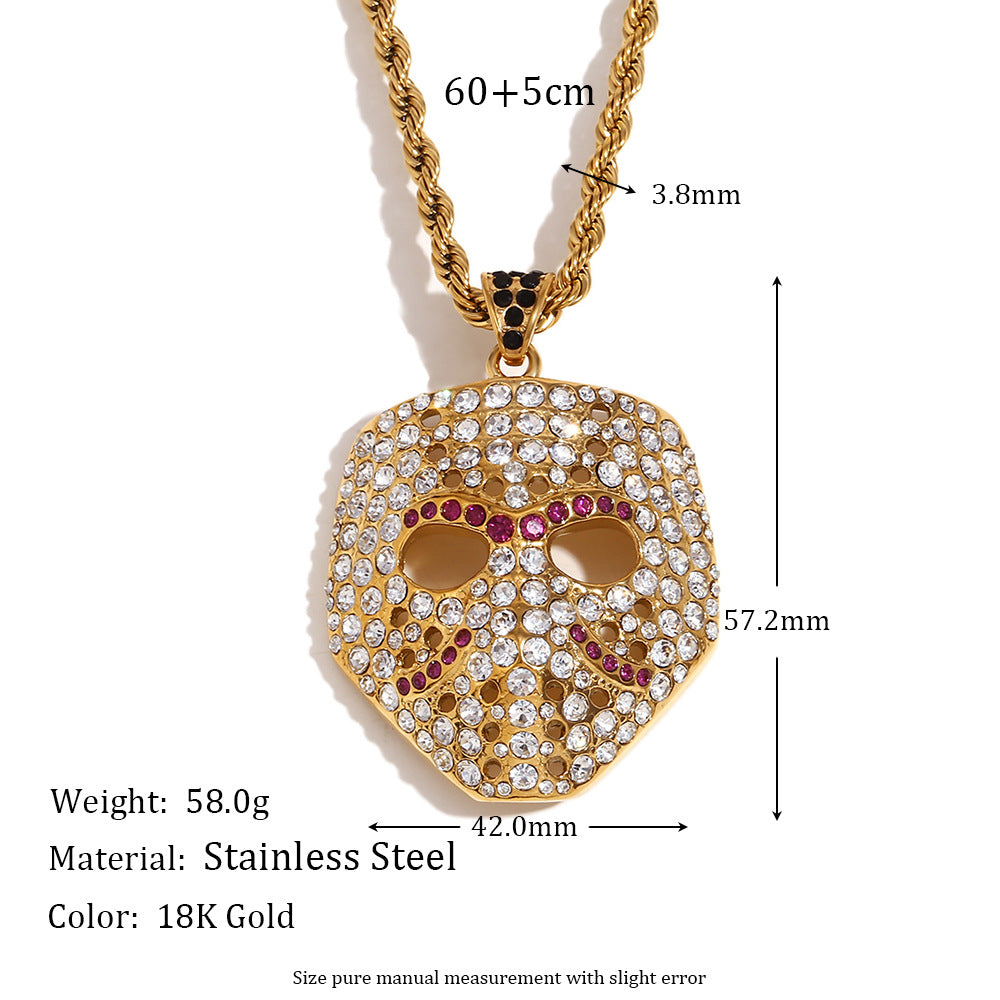 Collar con colgante de calavera minimalista para hombre de acero inoxidable con baño de oro de 18K y incrustaciones de pedrería en cadena de cable retorcido