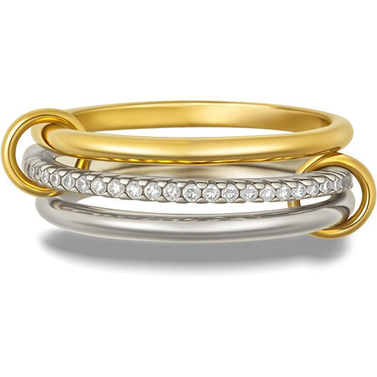 Gold Plated Stainless Steel Geometric Letter Ring with Rhinestone Inlay Unisex