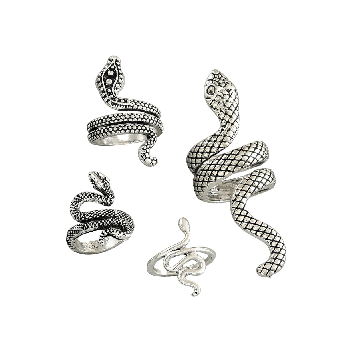 Anillo de aleación con forma de serpiente geométrica vintage con acabado envejecido para mujer y uso unisex