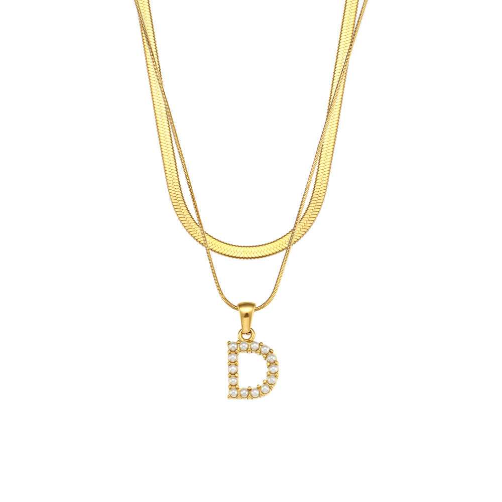 Collana con Pendente a Lettera alla Moda in Acciaio Inossidabile con Finitura Placcata e Catena Serpentina da Donna