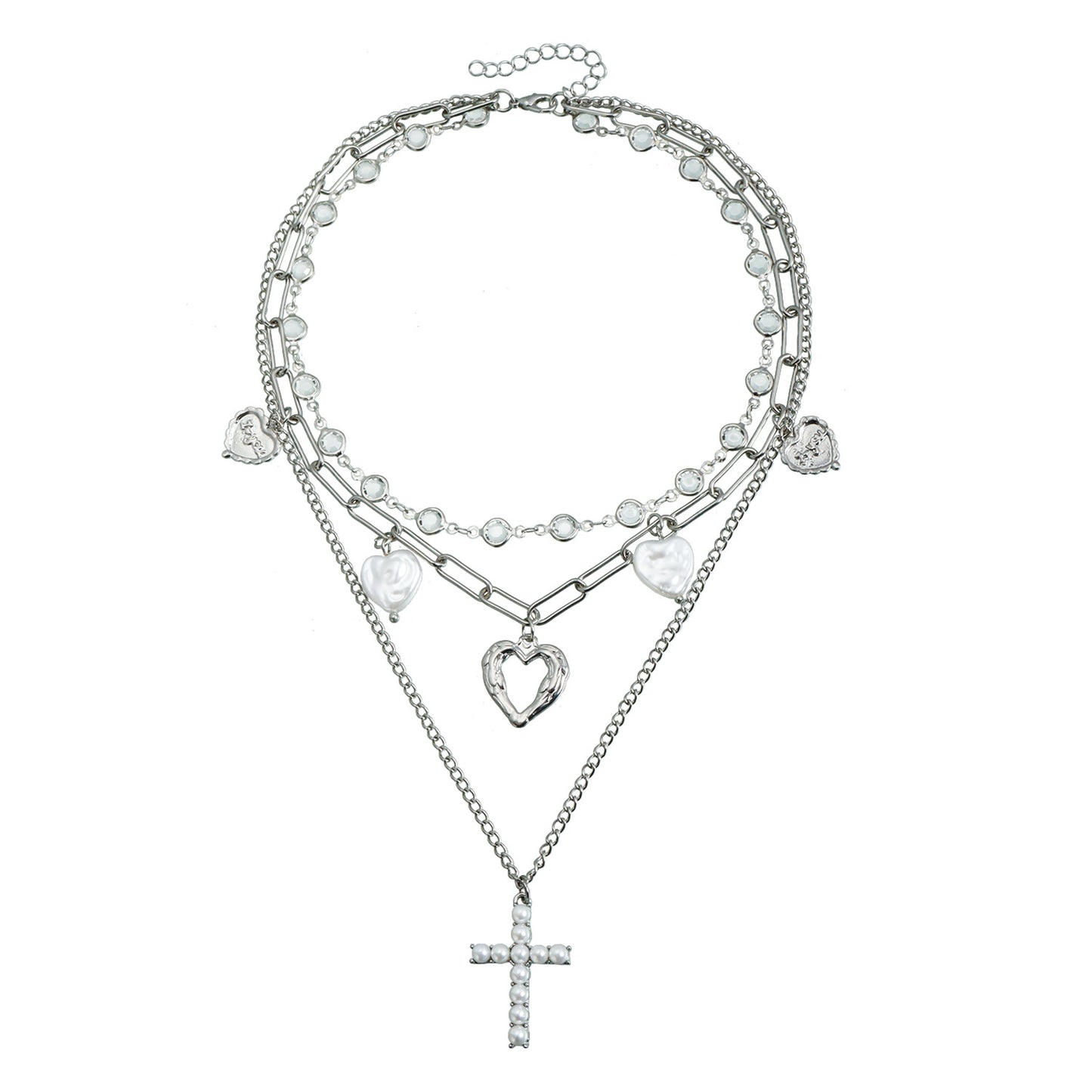 Y2K Style Heart and Cross Pendant Necklace in Alloy with Plated Finish for Women