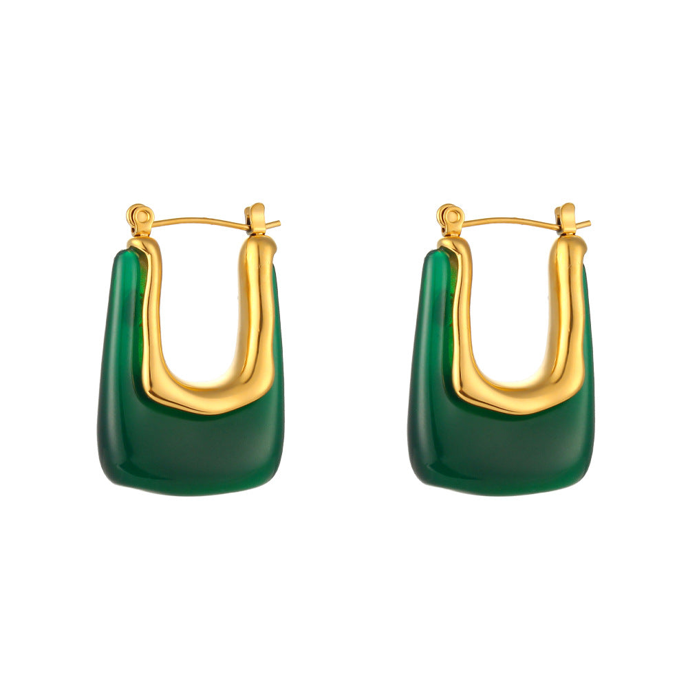 Orecchini a Cerchio a C Geometrici Minimalisti in Acrilico da Donna con Perni in Acciaio Inossidabile Placcato