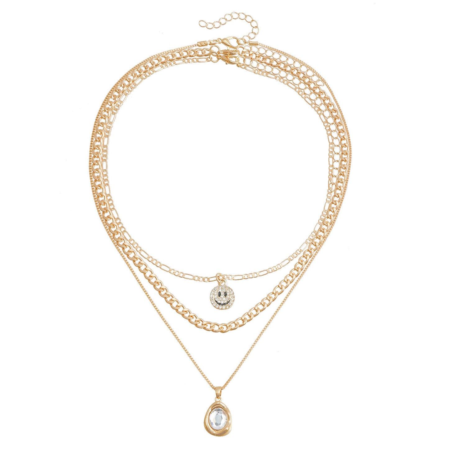 Fashionable Smile Crystal Pendant Necklace for Women with Alloy Material and Plated Finish, Clavicle Chain Design in Cartoon and Geometric Shapes