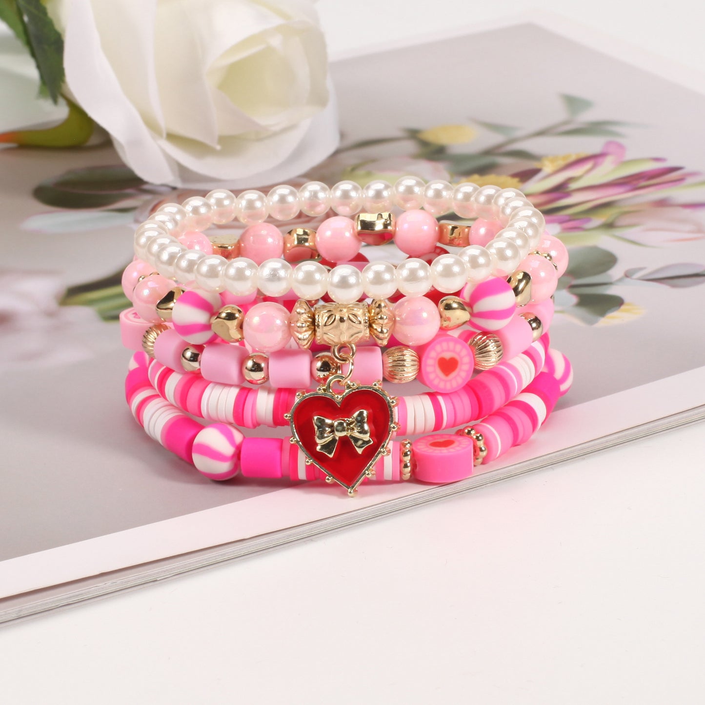 Heart Shape Resin Crystal Floral Pattern Unisex Bracelet