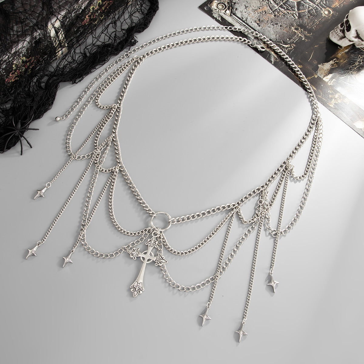 Gothic Hip-hop Cross Tassel Body Chain Zinc Alloy Polished Waist Jewelry for Women