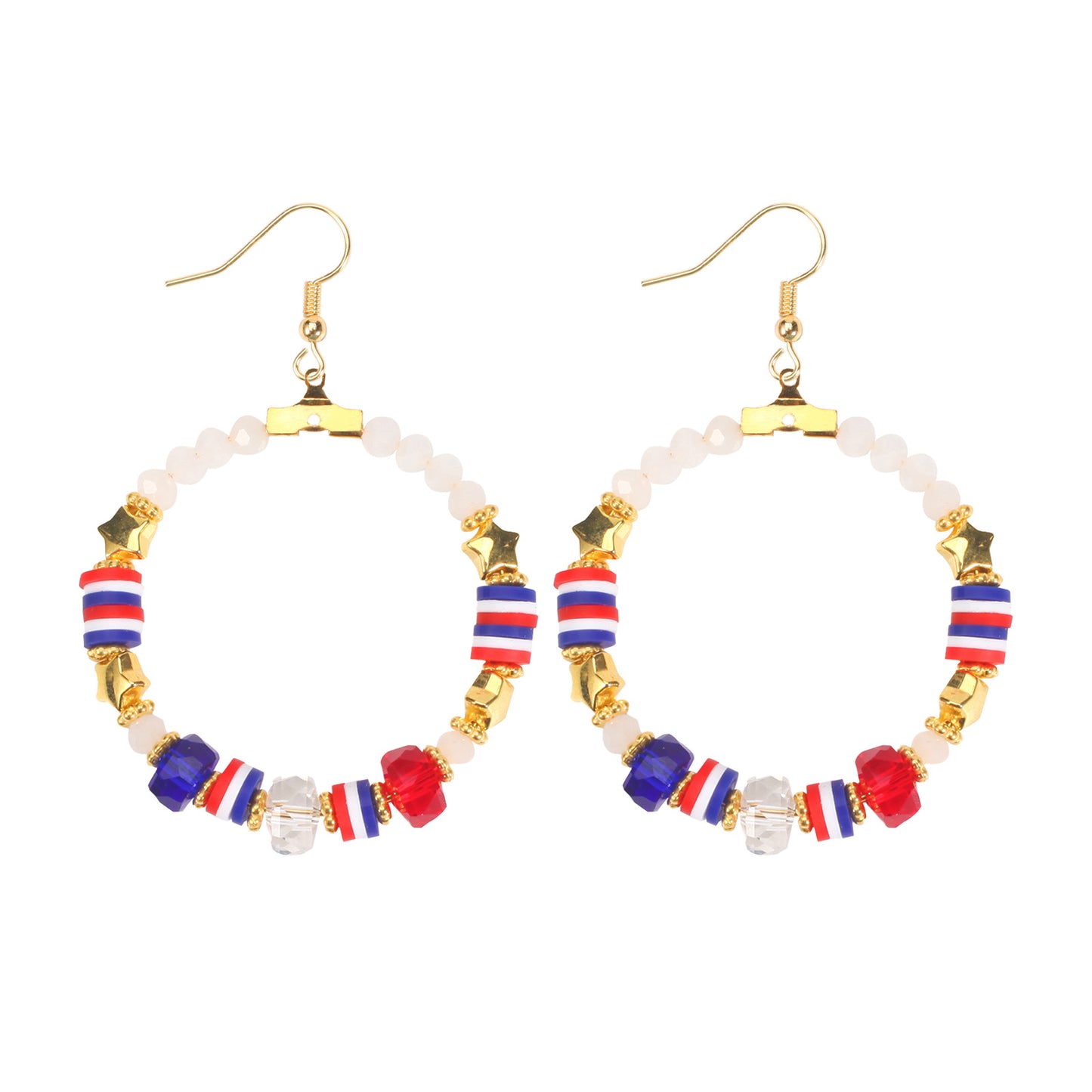 Patriotic Round Star Heart Rhinestone Plated Brass Earrings for Women