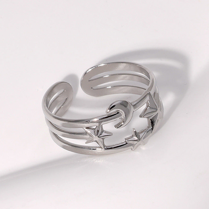Minimalist 18K Gold Plated Star Moon Stainless Steel Ring