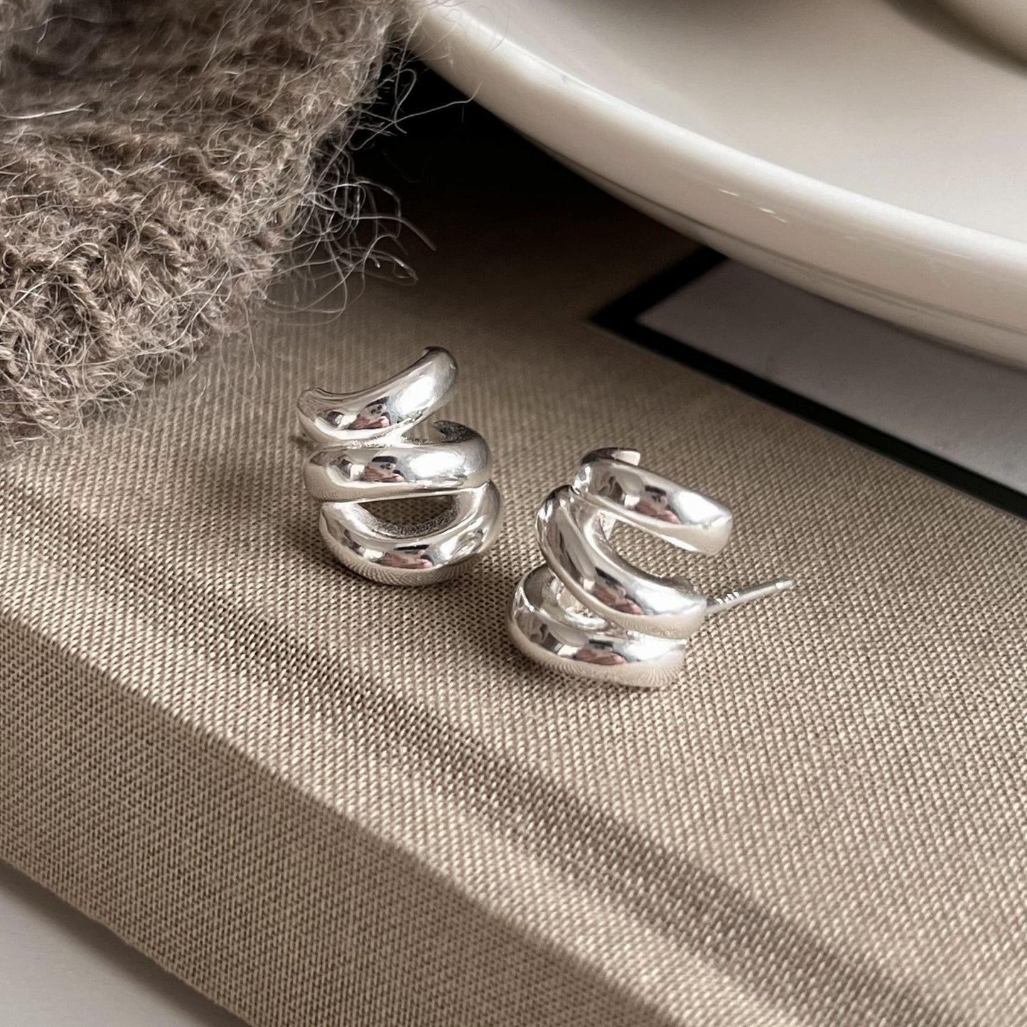 Minimalist 925 Sterling Silver Plated Geometric Wave Earrings for Women