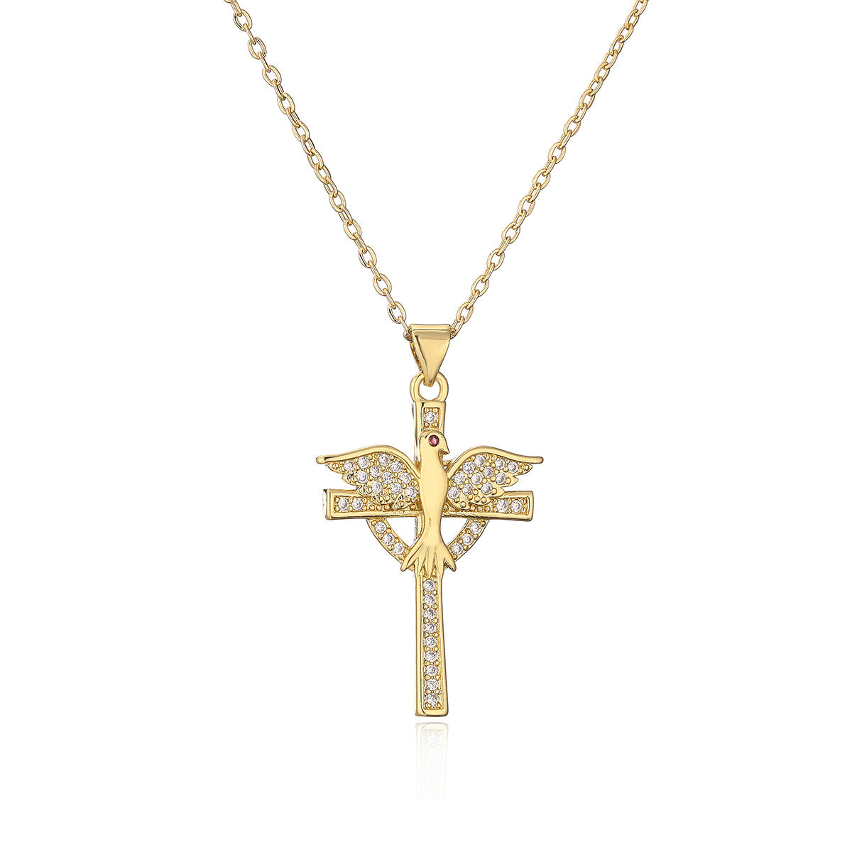 Collana con pendente a croce minimalista da donna in rame con placcatura in oro 18 carati e intarsi in zirconi
