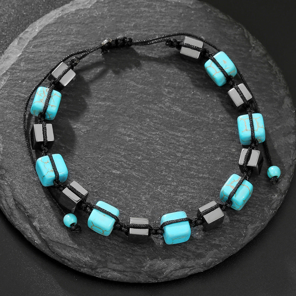 Casual Rectangle Hematite Turquoise Handmade Bracelet Unisex Adjustable