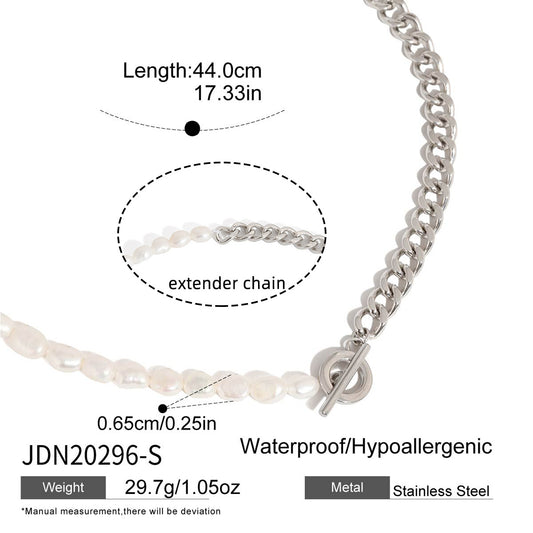 Collana da donna casual in acciaio inossidabile placcato oro PVD con geometria e perla