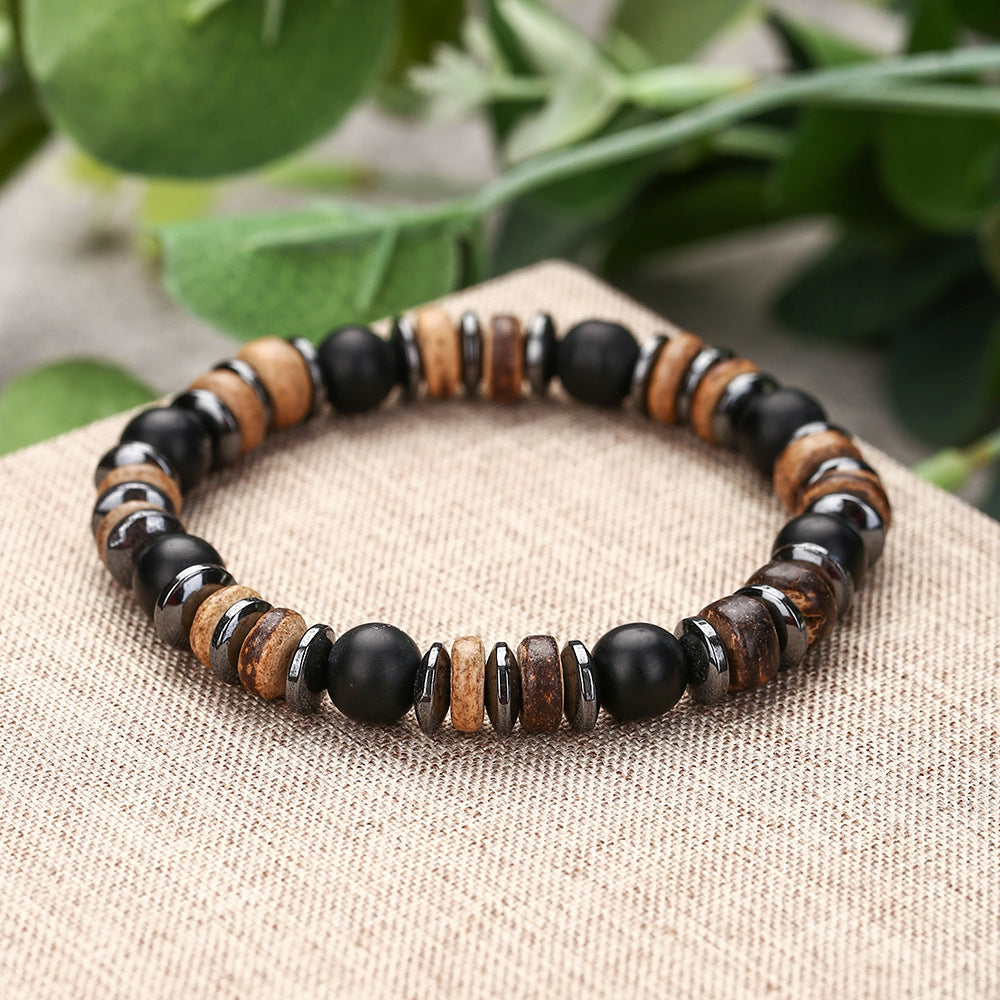 Bohemian Geometric Matte Wood Gemstone Bracelet for Men and Women