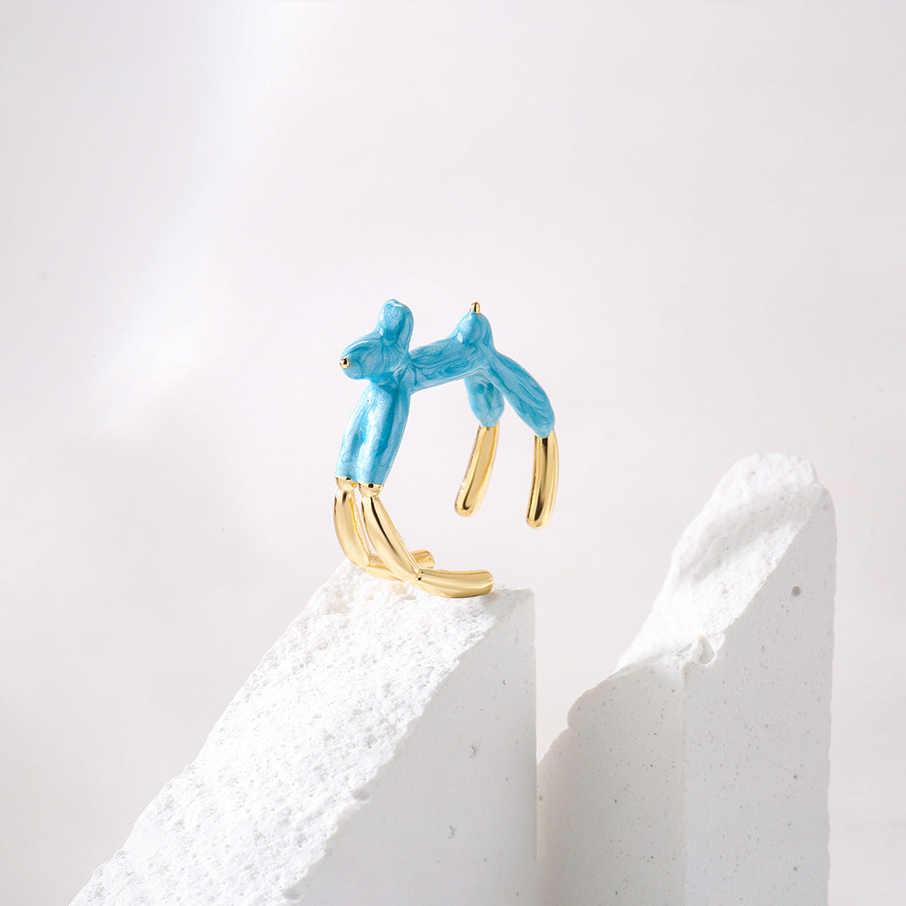 INS Style Abstract Animal Shaped Adjustable Ring in Copper with 18K Gold Plating and Enamel Finish for Women