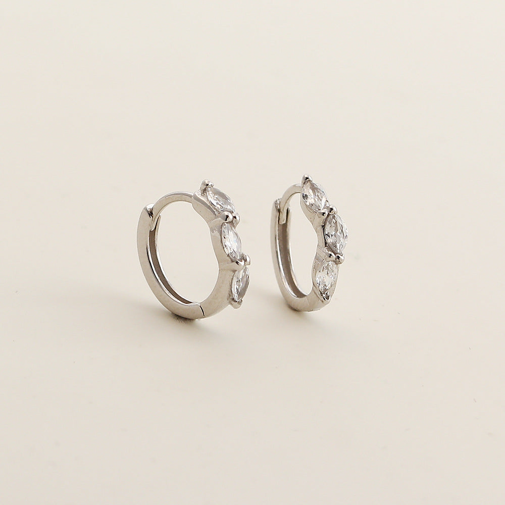 Modernos pendientes trepadores geométricos de plata de ley S925 con circonitas marquesa para mujer