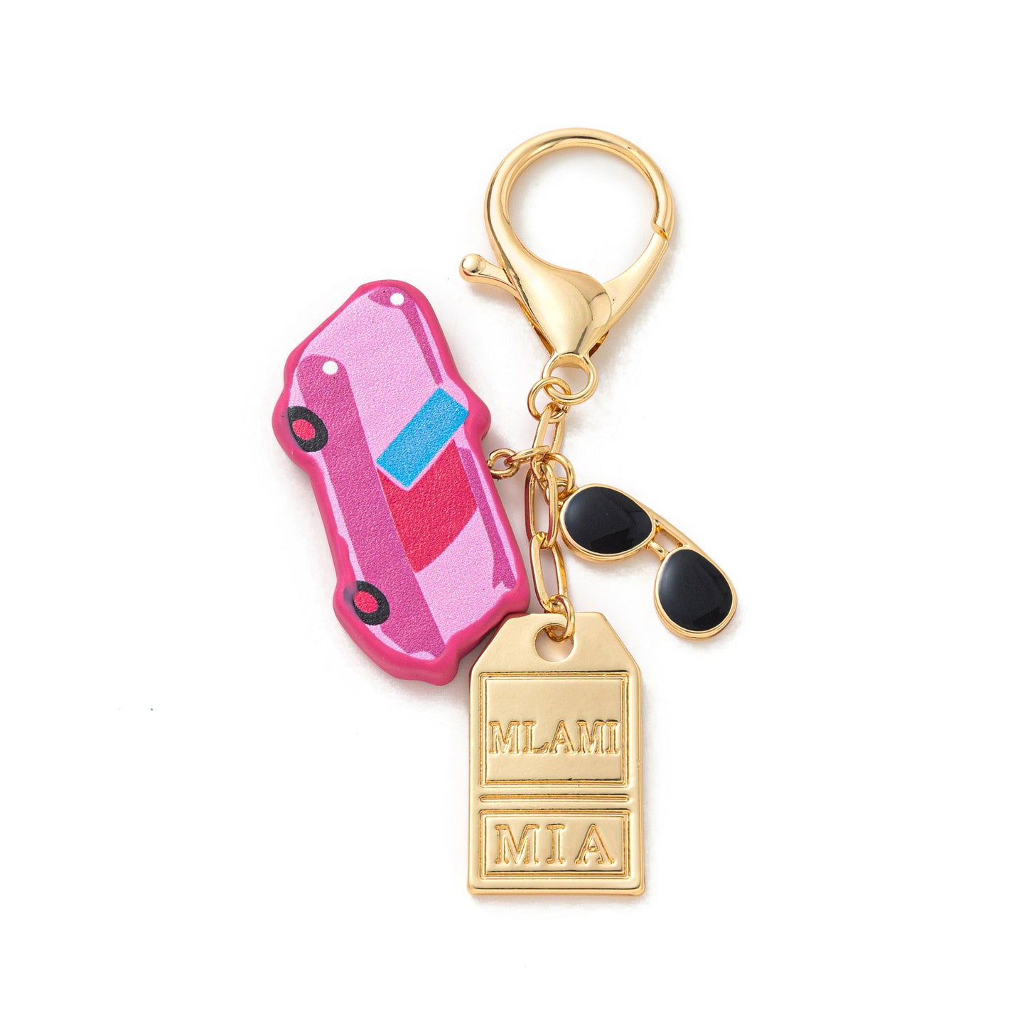 Minimalist Plated Alloy Keychain Charm Bar with Pearl and Floral Elements