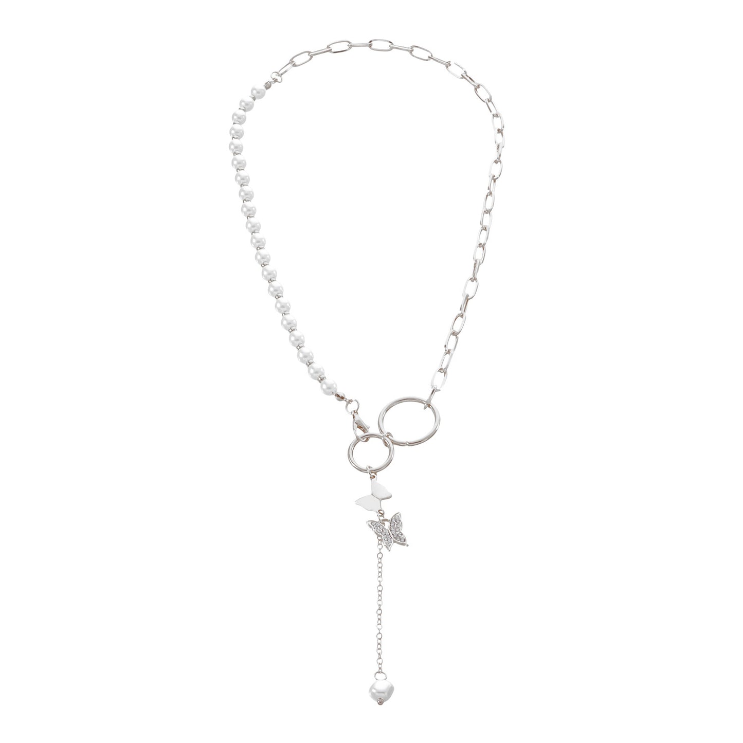 Butterfly Pendant Necklace for Women Geometric Rhinestone Alloy Plated Link Chain