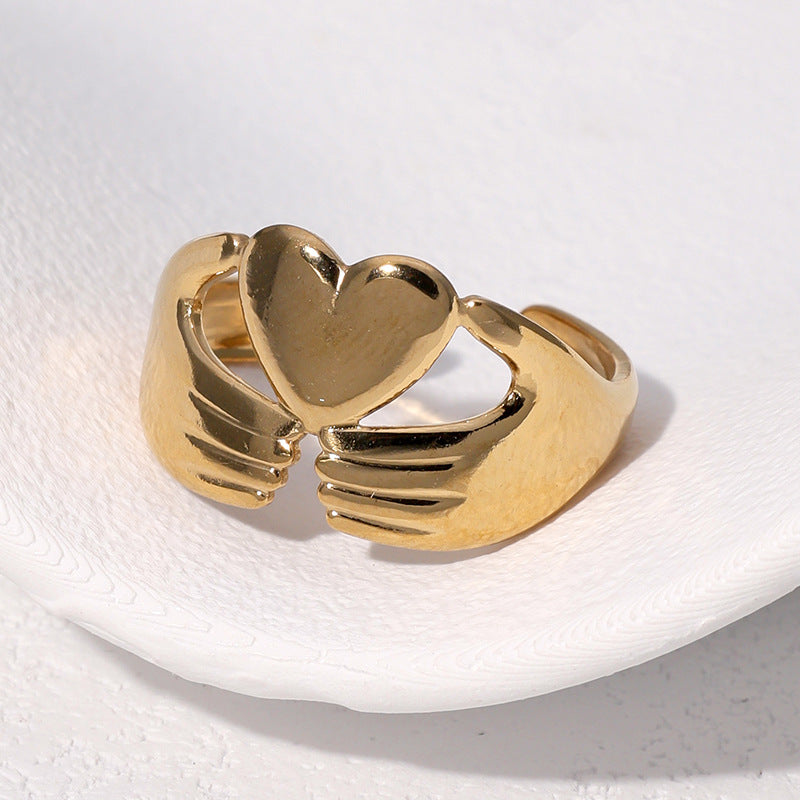 Minimalist 18K Gold Plated Stainless Steel Heart Open Ring for Women