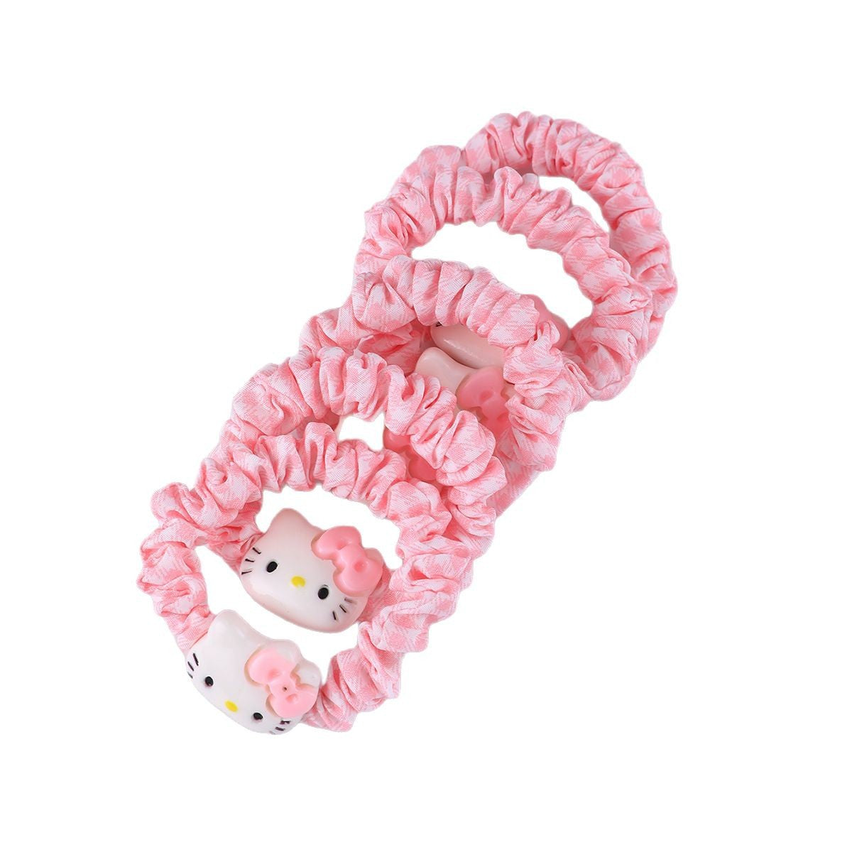 Set di elastici per capelli Hello Kitty carini con fiocco rosa e accenti color macaron per bambine, accessori per capelli in tessuto a maglia