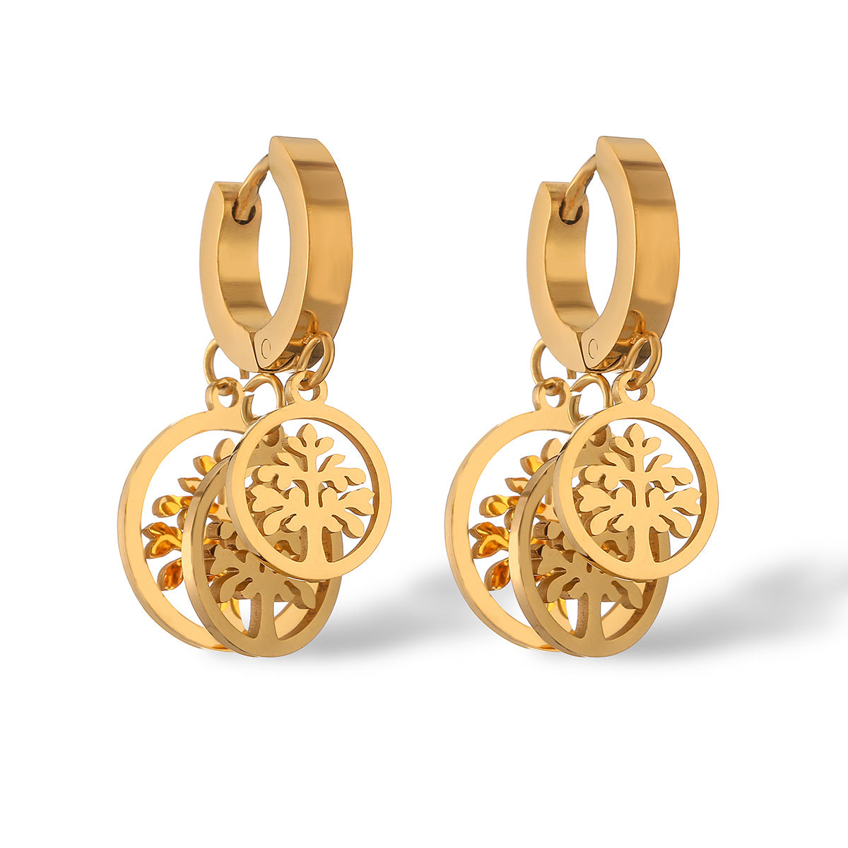Orecchini minimalistici a forma di foglia in acciaio al titanio per donne con placcatura in oro vero, gioielli per l'orecchio di lusso leggeri e alla moda