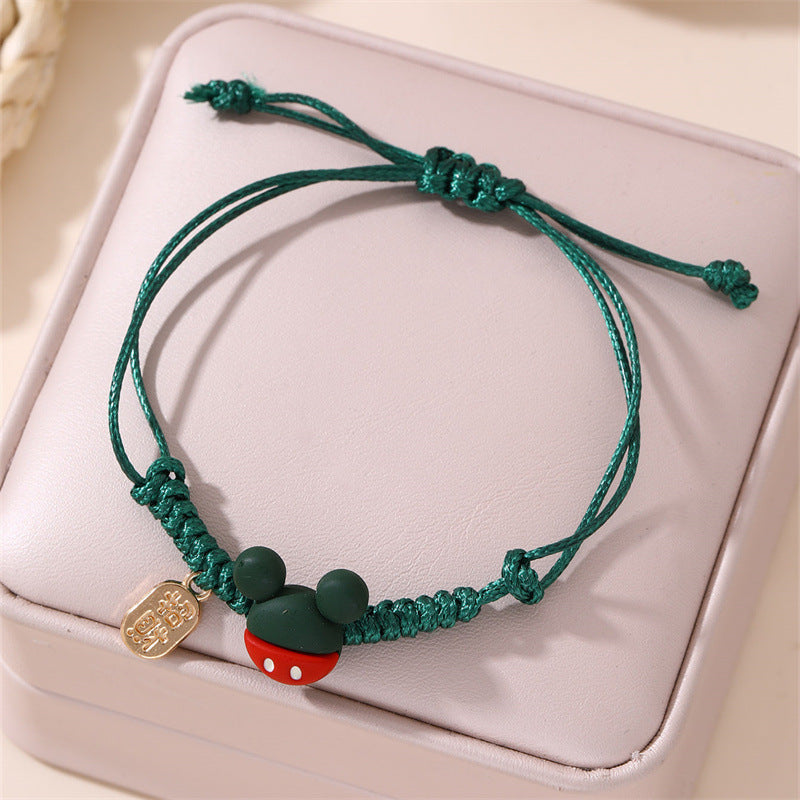 Minimalist Cute Ceramic Kitten Bracelet for Women and Girls with Handmade Woven Red Cord and Star Shape Design
