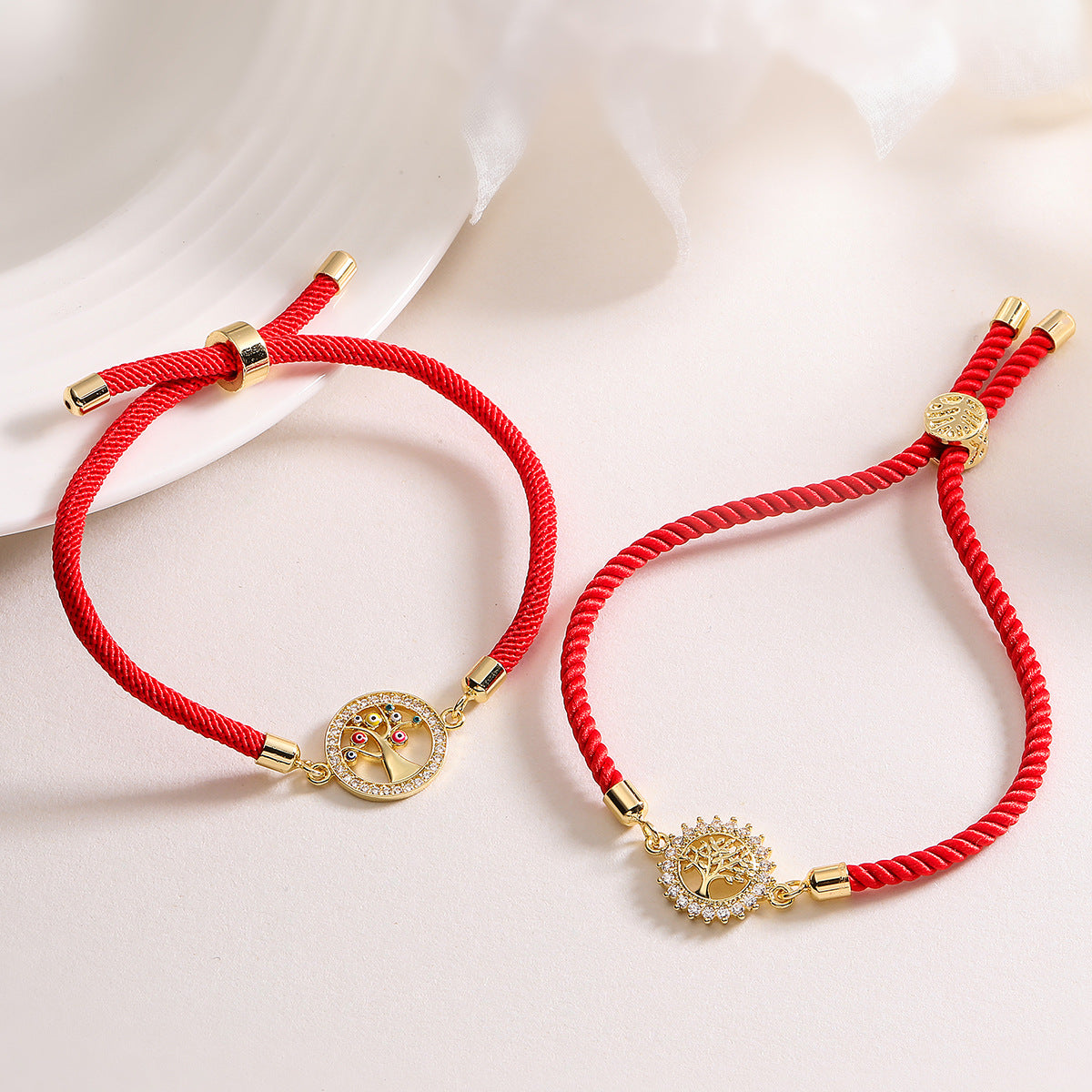 Minimalist 18K Gold Plated Brass Geometric Tree of Life Cubic Zirconia Bracelet for Women